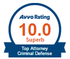 Avvo 10.0 Superb rating, top attorney criminal defense badge